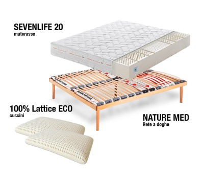 Sistema Letto Materasso Sevenlife 20 + Rete a doghe + Cuscini - Marcapiuma