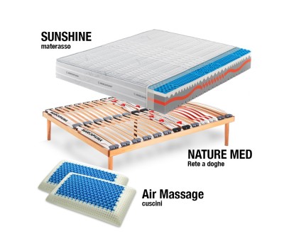 Sistema Letto Materasso Sunshine + Rete a doghe + Cuscini - Marcapiuma