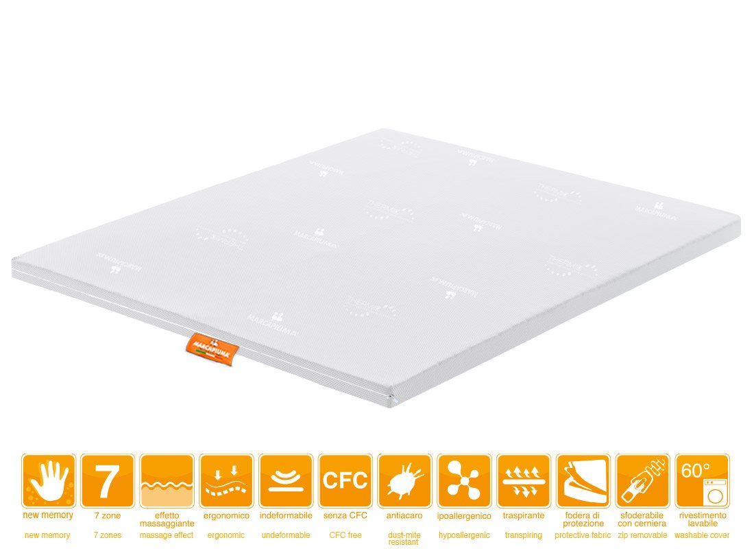 Topper modello Levante in New Memory con rivestimento Silver- Marcapiuma